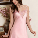Mulberry Silk Chemise Nightgown with Lace in Pink