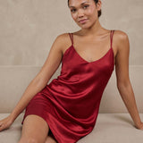 Women's Mulberry Silk Strappy Back Slip Nightgown In Burgundy Red