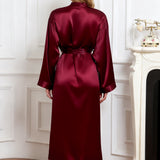 Long Silk Robe – Burgundy Red Dressing Gown