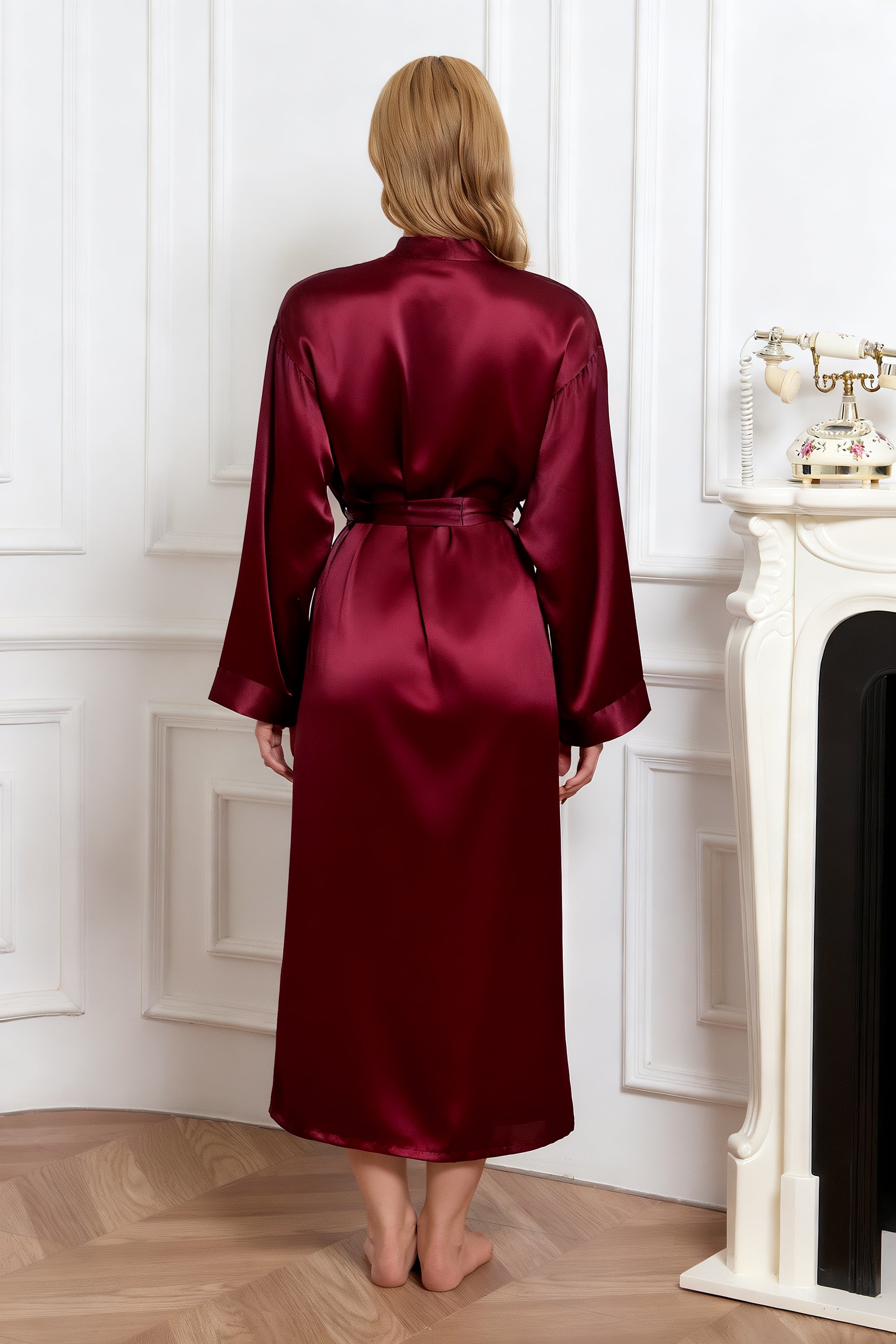 Women's Long Silk Robe – Burgundy Red Mulberry Silk Dressing Gown