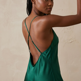 Women's Mulberry Silk Split V-Back Knee Length Slip Nightgown In Emerald Green