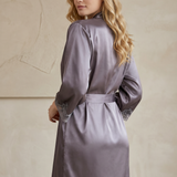 Women's Mulberry Silk Lace Nightgown & Robe Set In Quartz Purple