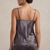 Mulberry Silk Floral Lace Camisole Set with Side Slit - Quartz Purple