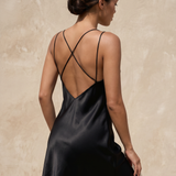 Women's Mulberry Silk Strappy Back Slip Nightgown In Black