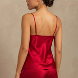 100% Mulberry Silk Camisole & Shorts Set In Burgundy Red
