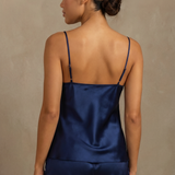 100% Mulberry Silk Camisole & Shorts Set In Navy Blue