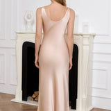 Silk Midi Nightgown with Tank Straps – Champagne