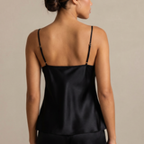 100% Mulberry Silk Camisole & Shorts Set In Black