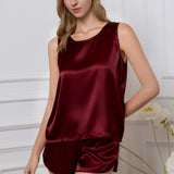 Silk Tank & Shorts Pajama Set – Burgundy Red