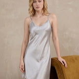 Mulberry Silk Short Slip Nightgown In Gray