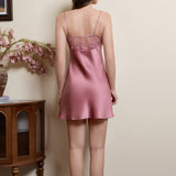 Mulberry Silk Chemise Nightgown with Lace in Pale Mauve