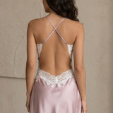 Mulberry Silk Backless Lace V-Neck Short Nightgown In Pale Pink