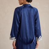 Women's Mulberry Silk Lace Nightgown & Robe Set In Navy