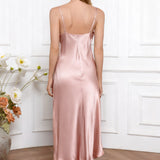 Silk Long Slip Dress – Cowl Neck in Pale Pink