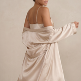 100% Mulberry Silk Lace Short Nightgown & Robe Set In Cream