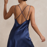 Women's Mulberry Silk Strappy Back Slip Nightgown In Navy Blue