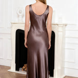 Silk Midi Nightgown with Tank Straps – Coffee