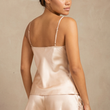 Mulberry Silk Floral Lace Camisole Set with Side Slit - Pale Pink