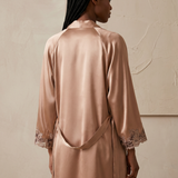 Women's Mulberry Silk Lace Nightgown & Robe Set In Coffee