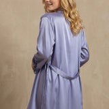 Women's Mulberry Silk Lace Nightgown & Robe Set In Grayish Blue