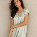Women's Mulberry Silk Square Neck Cap Sleeve Nightgown In Matcha