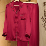 Men's Silk Long-Sleeve Pajama Set & Eye Mask Gift Set — Burgundy Red