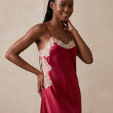 Mulberry Silk Backless Lace V-Neck Short Nightgown In Burgundy Red
