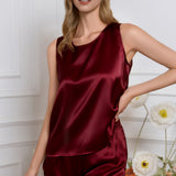 Silk Tank & Shorts Pajama Set – Burgundy Red