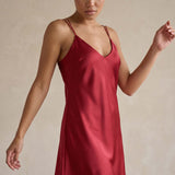 Women's Mulberry Silk Strappy Back Slip Nightgown In Burgundy Red