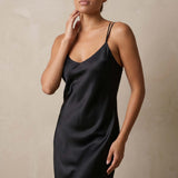 Women's Mulberry Silk Strappy Back Slip Nightgown In Black
