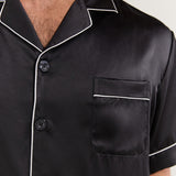 Men's Silk Short-Sleeve Pajama Set & Eye Mask Gift Set — Black