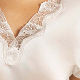Mulberry Silk Short Lace Nightgown with Side Slit In White