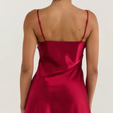 100% Mulberry Silk Short Slip Dress & Eye Mask – Luxury Gift for Her | Burgundy Red