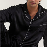 Men's Silk Long-Sleeve Pajama Set & Eye Mask Gift Set — Black