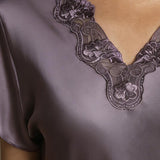 Mulberry Silk Short Lace Nightgown with Side Slit In Quartz Purple
