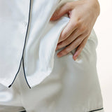 Luxury Silk Short-Sleeve Pajama Set & Eye Mask – 100% Mulberry Silk Gift for Her | White