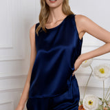 Silk Tank & Shorts Pajama Set – Navy Blue