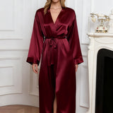 Long Silk Robe – Burgundy Red Dressing Gown