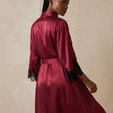 Women's Mulberry Silk Long Robe & Lace Nightgown Set In Burgundy
