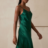 Women's Mulberry Silk Split V-Back Knee Length Slip Nightgown In Emerald Green