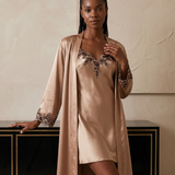 Women's Mulberry Silk Lace Nightgown & Robe Set In Coffee