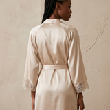 Women's Mulberry Silk Lace Nightgown & Robe Set In Cream