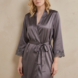 Women's Mulberry Silk Lace Nightgown & Robe Set In Quartz Purple