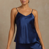 100% Mulberry Silk Camisole & Shorts Set In Navy Blue