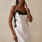 Mulberry Silk Backless Lace V-Neck Short Nightgown In White