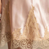 100% Mulberry Silk Lace Trim V-Neck Short Nightgown In Pale Pink