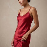 Women's Mulberry Silk Strappy Back Slip Nightgown In Burgundy Red