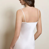 Silk V-Neck Lace Trim Slip Nightgown – White Midi Dress