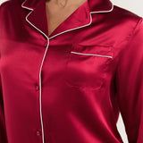 Silk Long-Sleeve Pajama Set & Eye Mask – 100% Mulberry Silk Gift Set for Women | Burgundy Red