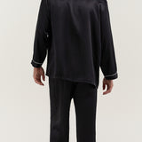 Men's Silk Long-Sleeve Pajama Set & Eye Mask Gift Set — Black